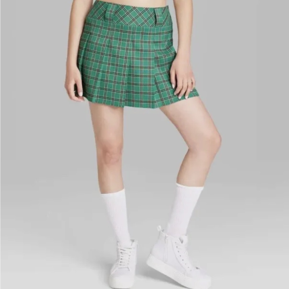 Wild Fable Low Rise Green Plaid Pleated Skirt Size XS